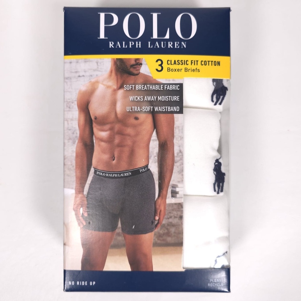 POLO RALPH LAUREN Men’s 3 PACK Classic Fit Cotton Boxers Briefs White